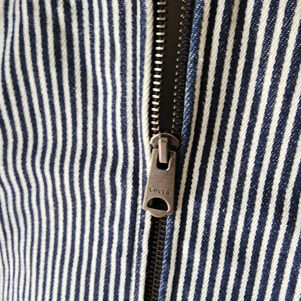 Levis Hickory Stripe Zip Up Workwear Jacket Blue White Denim Mens Medium @27 - Picture 12 of 16